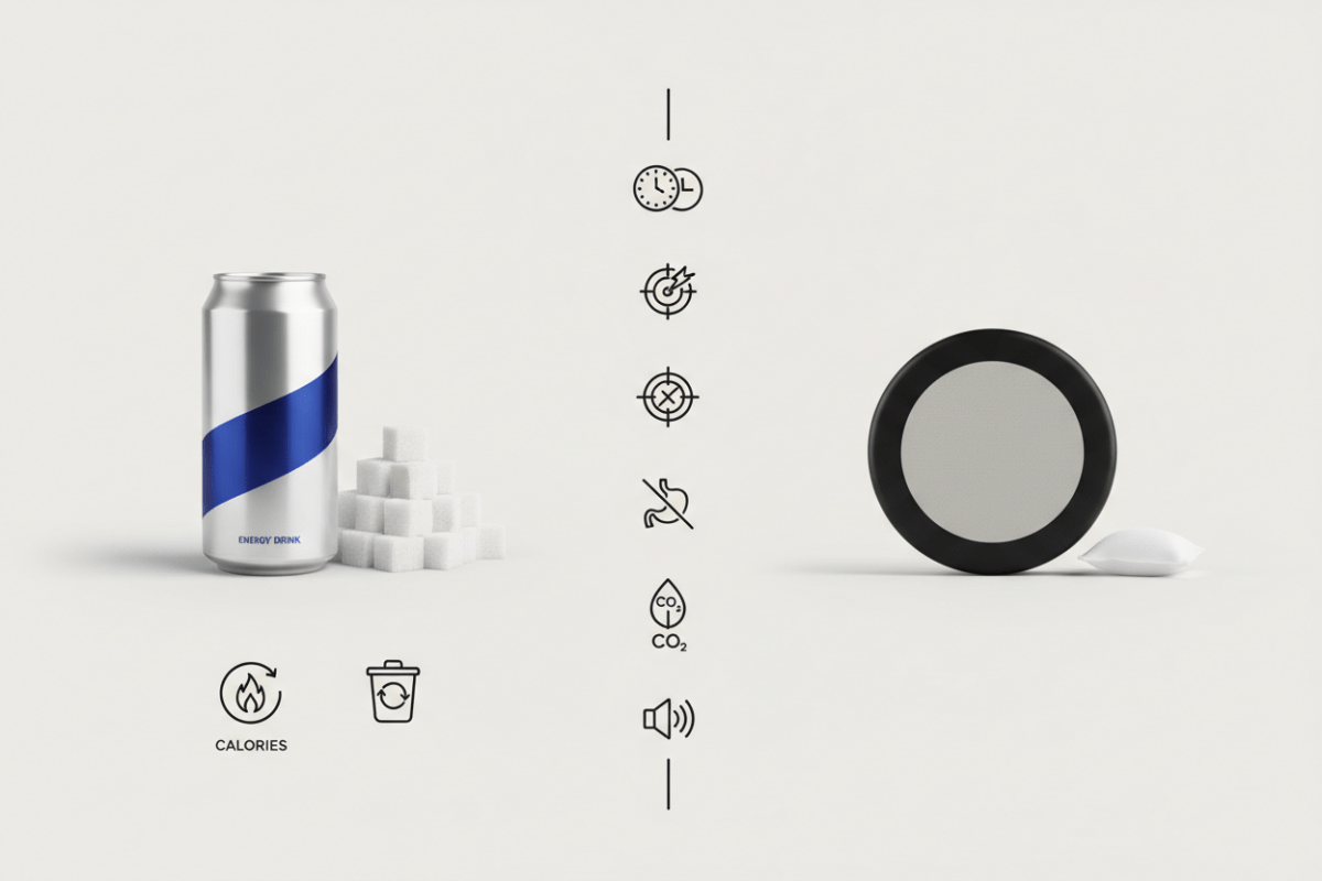 Pouch alla caffeina o energy drink: cosa è meglio? Confronto tra effetto, calorie, sostenibilità e praticità - PIQ | Energypouches.de