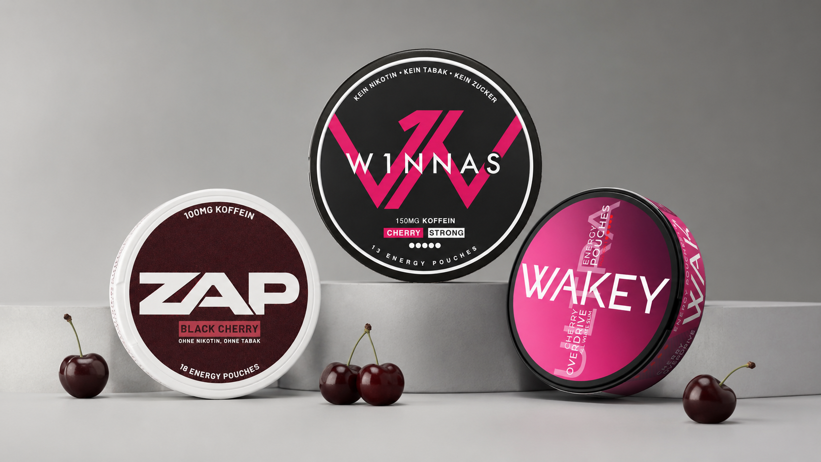 W1NNAS vs. ZAP Energypouches vs. WAKEY: Cherry Koffein-Snus Vergleich